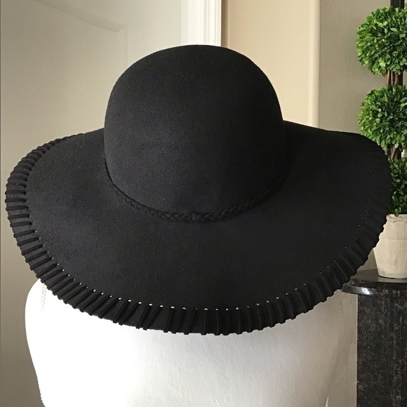 NEW Floppy Hat Black Felt Brim Whip Stitching Hippie Boho Western Festival Style - Picture 12 of 15
